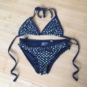 Gap Kids Girls Navy Blue/Yellow Polka Dot Bikini (Size 6)